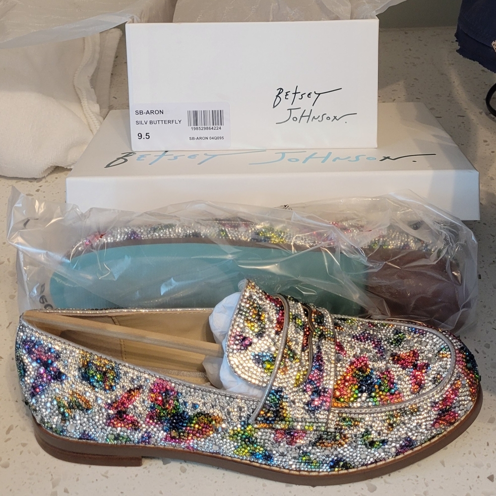 Betsey Johnson Silver Multicolor Beaded Loafers